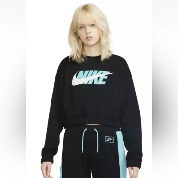 Women’s Nike Crop Oversized Icon Clush Fleece Crew Sweater Top Size XS - Picture 1 of 2